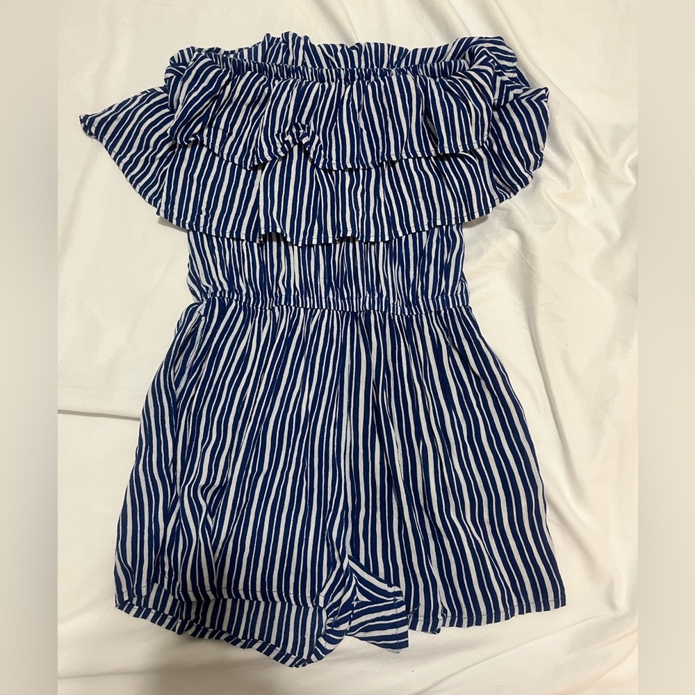 Blue and white striped romper